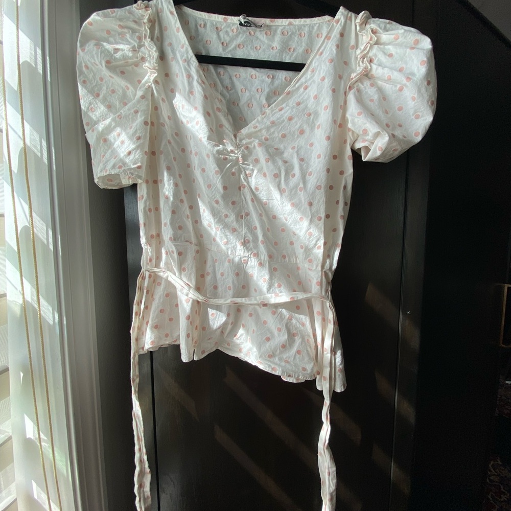 Kate Spade Cream and Pink Peplum Top